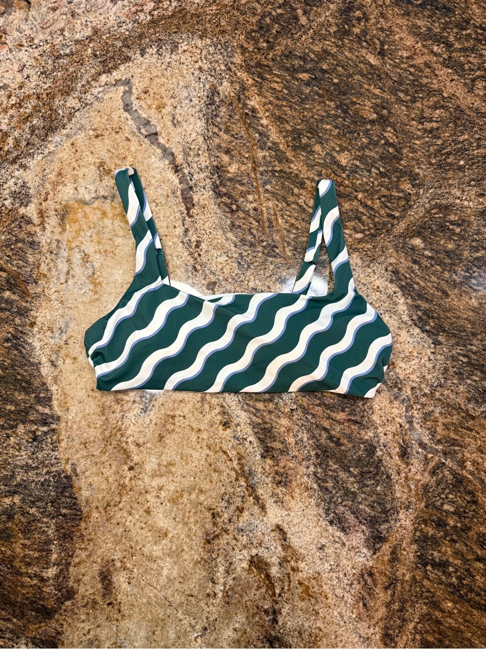 NWOT Andie Green and White Wave-Print Bikini Top - Picture 1 of 4